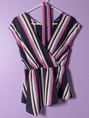 Express Top Women's Striped Small, Black, Pink.